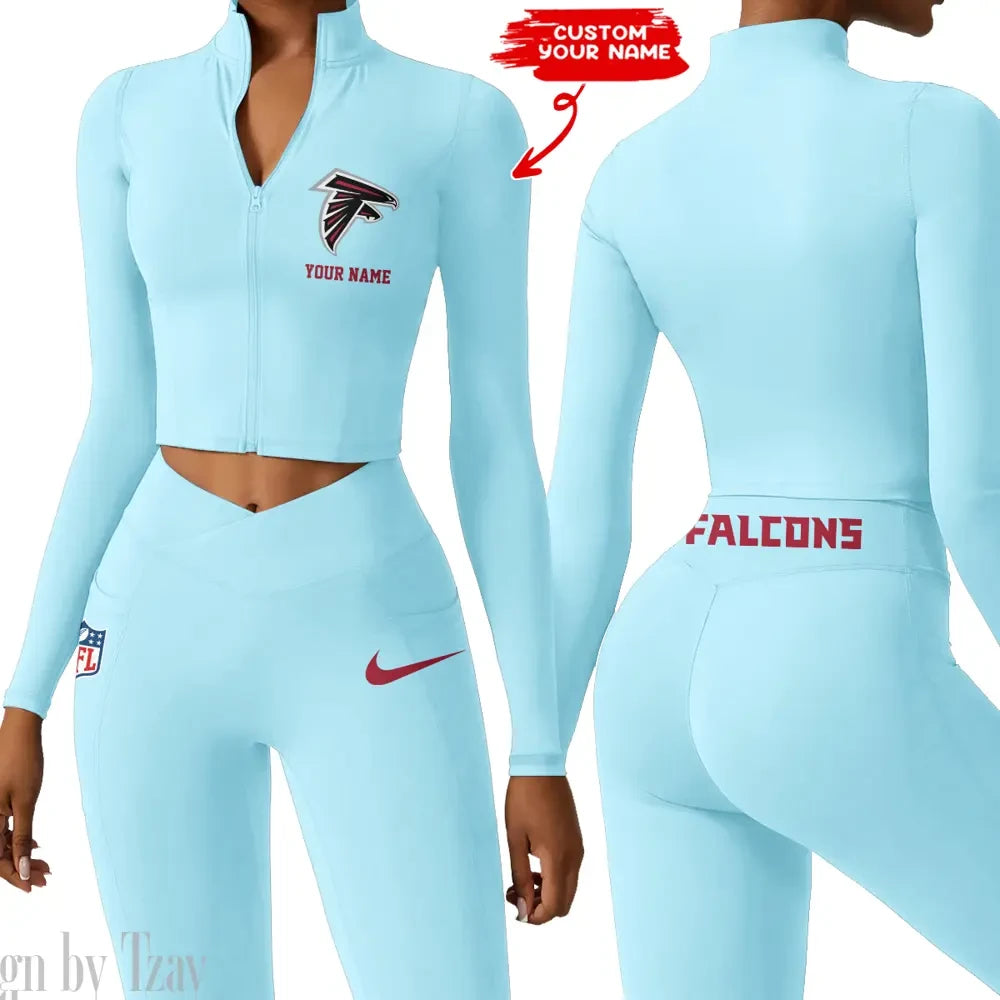 Atlanta Falcons Zipper Sports Top Women Gym Long Sleeve for Fitness SPTZSTW002