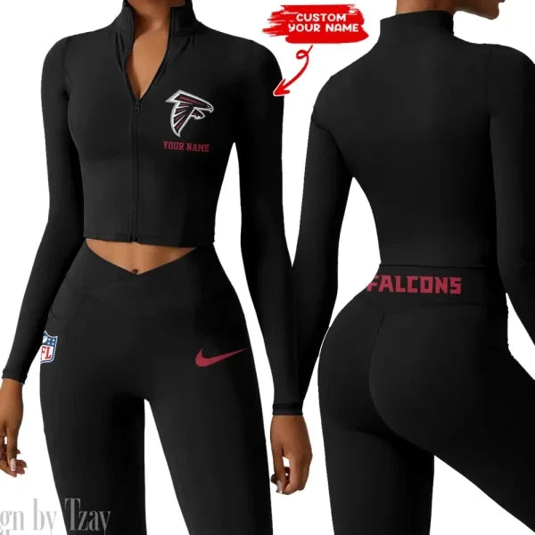 Atlanta Falcons Zipper Sports Top Women Gym Long Sleeve for Fitness SPTZSTW002