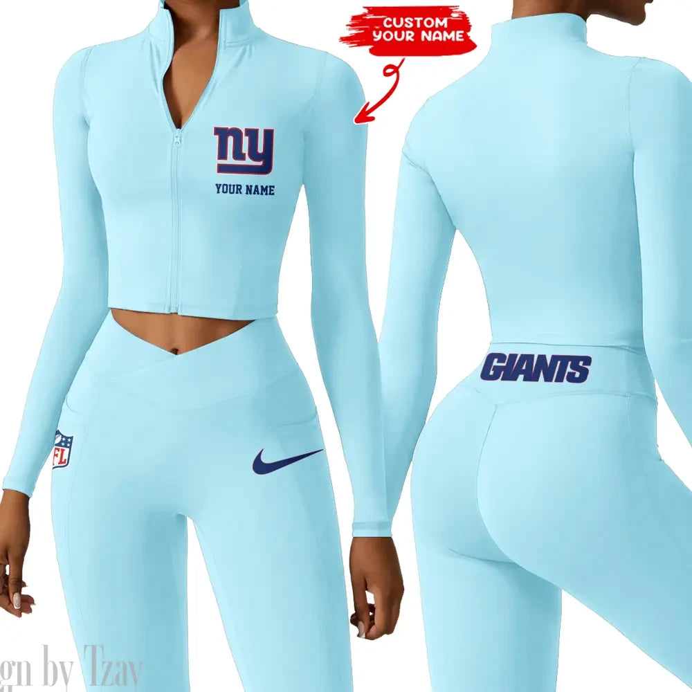 New York Giants Zipper Sports Top Women Gym Long Sleeve for Fitness SPTZSTW024
