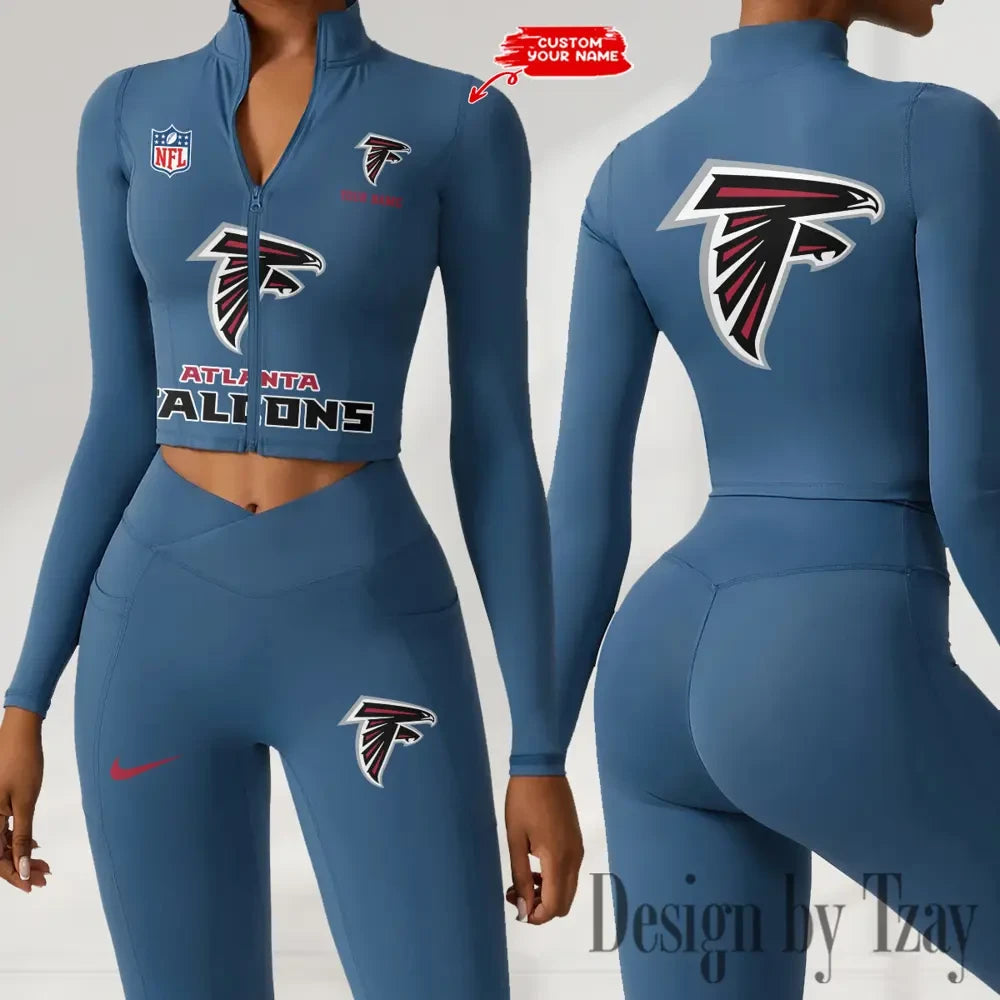 Atlanta Falcons Zipper Sports Top Women Gym Long Sleeve for Fitness SPTZSTW034