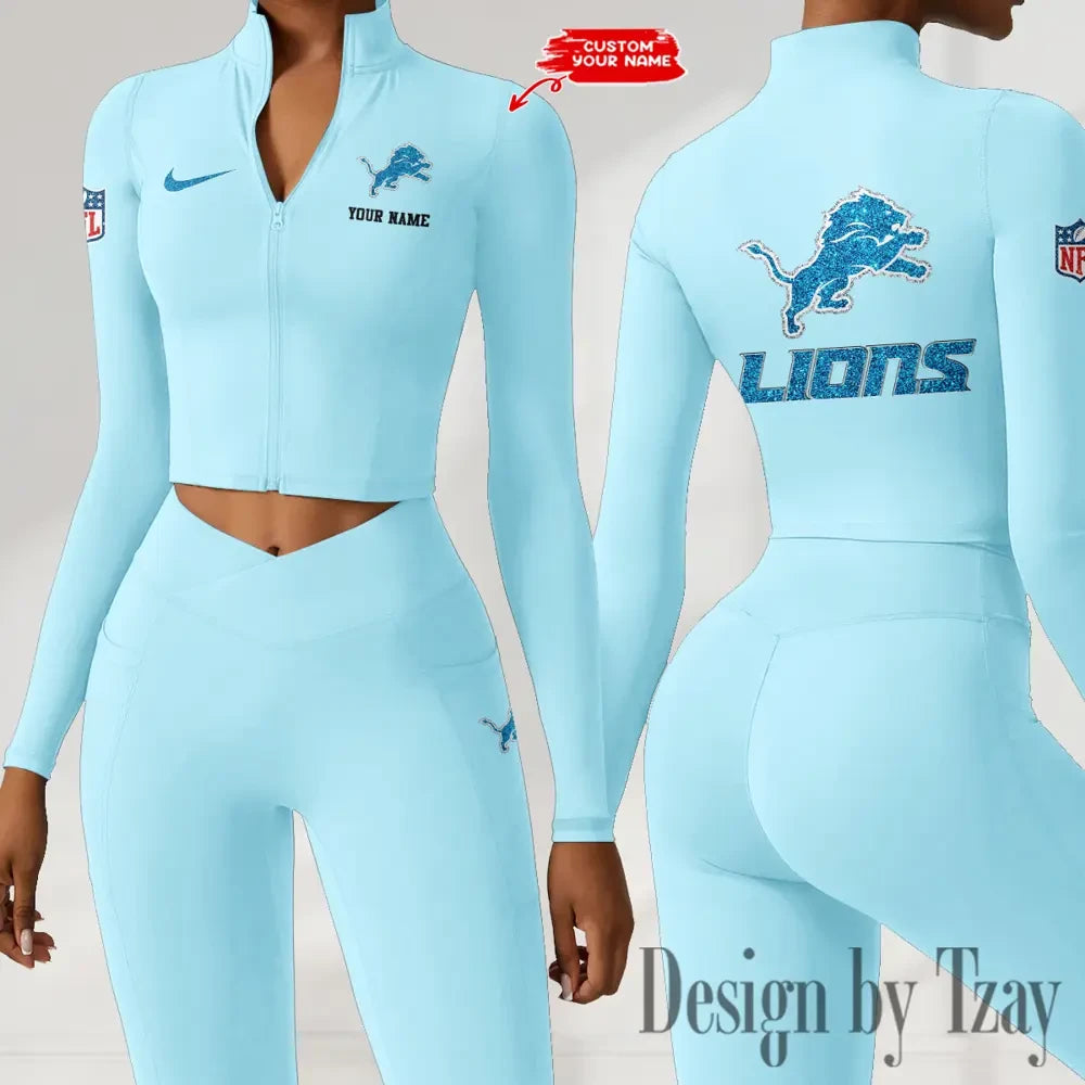 Detroit Lions Zipper Sports Top Women Gym Long Sleeve for Fitness SPTZSTW112
