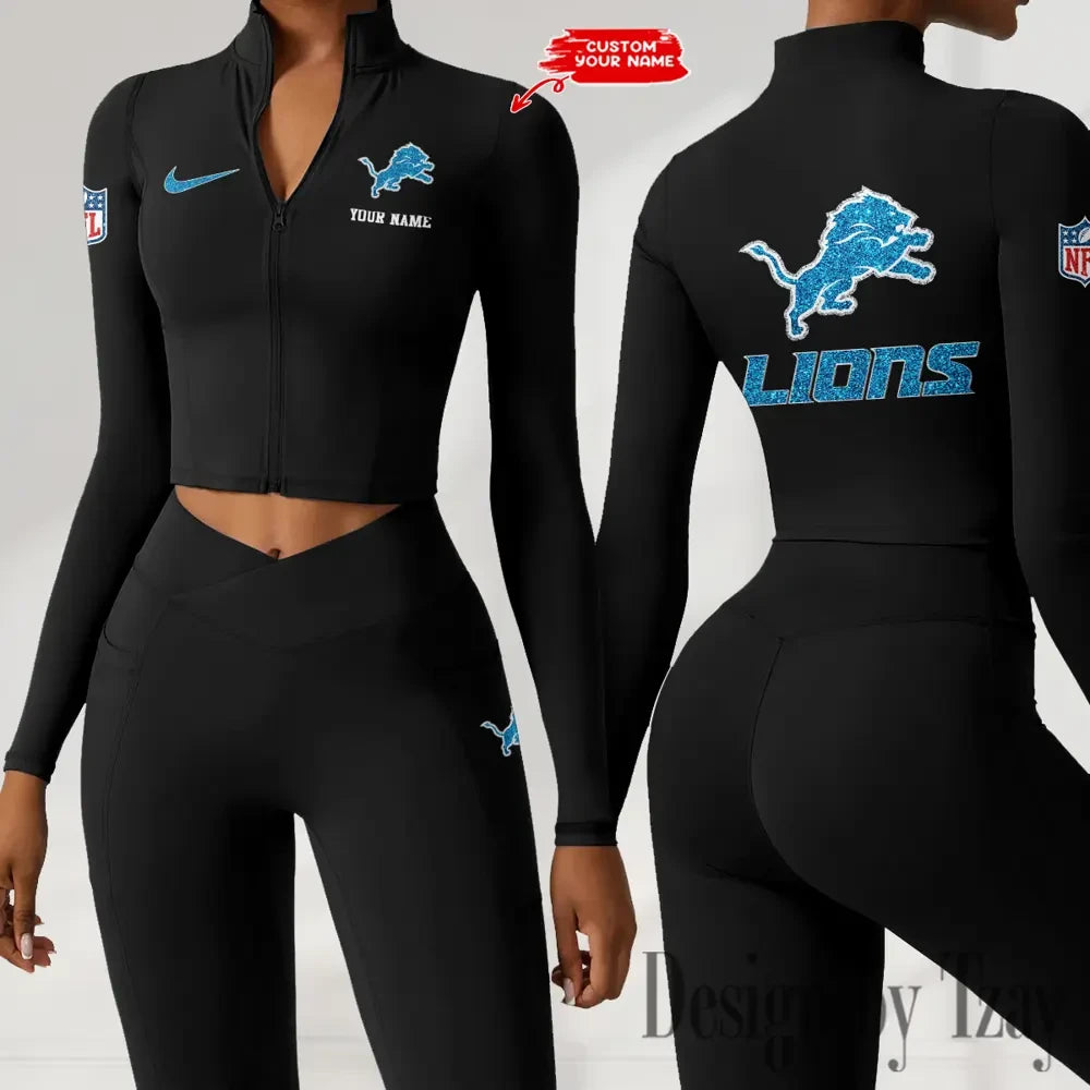 Detroit Lions Zipper Sports Top Women Gym Long Sleeve for Fitness SPTZSTW112