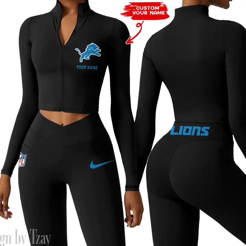 Detroit Lions Zipper Sports Top Women Gym Long Sleeve for Fitness SPTZSTW011