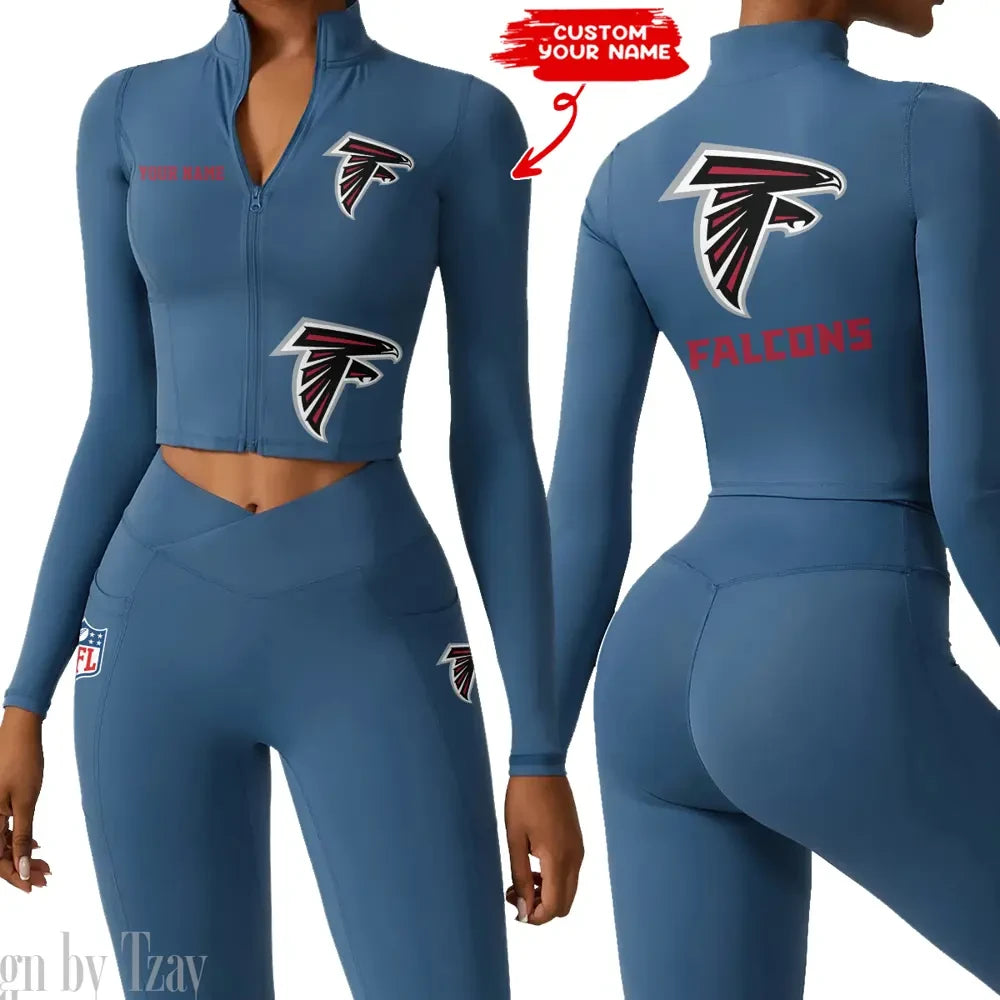 Atlanta Falcons Zipper Sports Top Women Gym Long Sleeve for Fitness SPTZSTW066