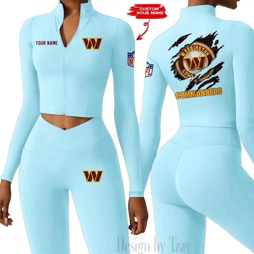 Washington Commanders Women Activewear Set 2 Piece Crop Jacket and High Waist Leggings SPTZSTW262
