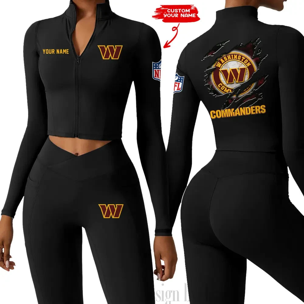 Washington Commanders Women Activewear Set 2 Piece Crop Jacket and High Waist Leggings SPTZSTW262
