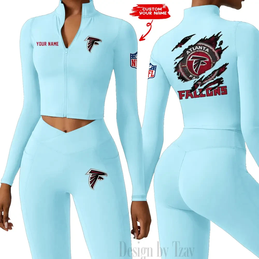 Atlanta Falcons Women Activewear Set 2 Piece Crop Jacket and High Waist Leggings SPTZSTW232