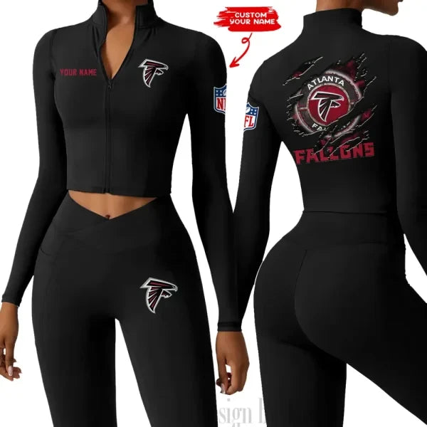 Atlanta Falcons Women Activewear Set 2 Piece Crop Jacket and High Waist Leggings SPTZSTW232