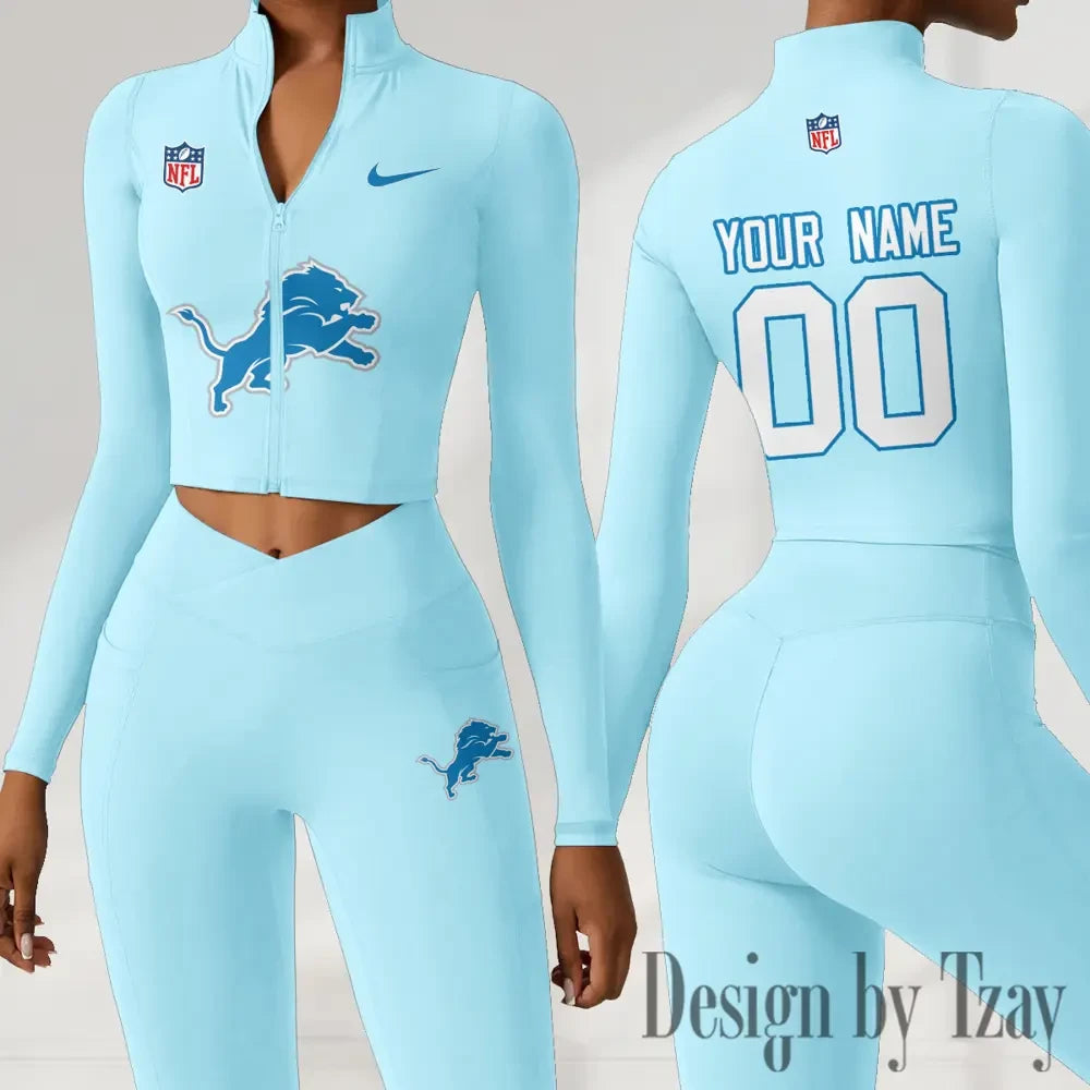 Detroit Lions Women Activewear Set 2 Piece Crop Jacket and High Waist Leggings SPTZSTW209
