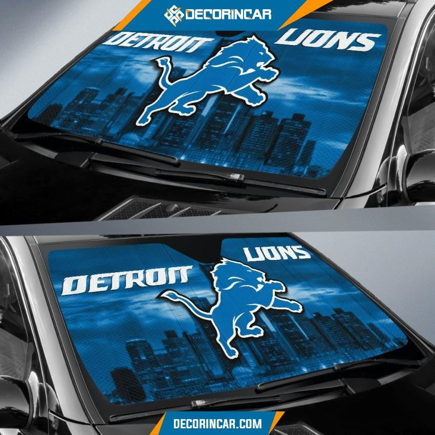 Detroit Lions Car Sun Shade Detroit Lions Logo City Background Sun Shade GTS011328