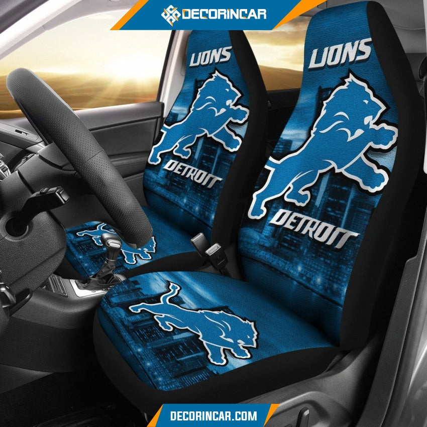 Detroit Lions Car Seat Covers Detroit Lions Logo City Background Seat Covers GTS010873