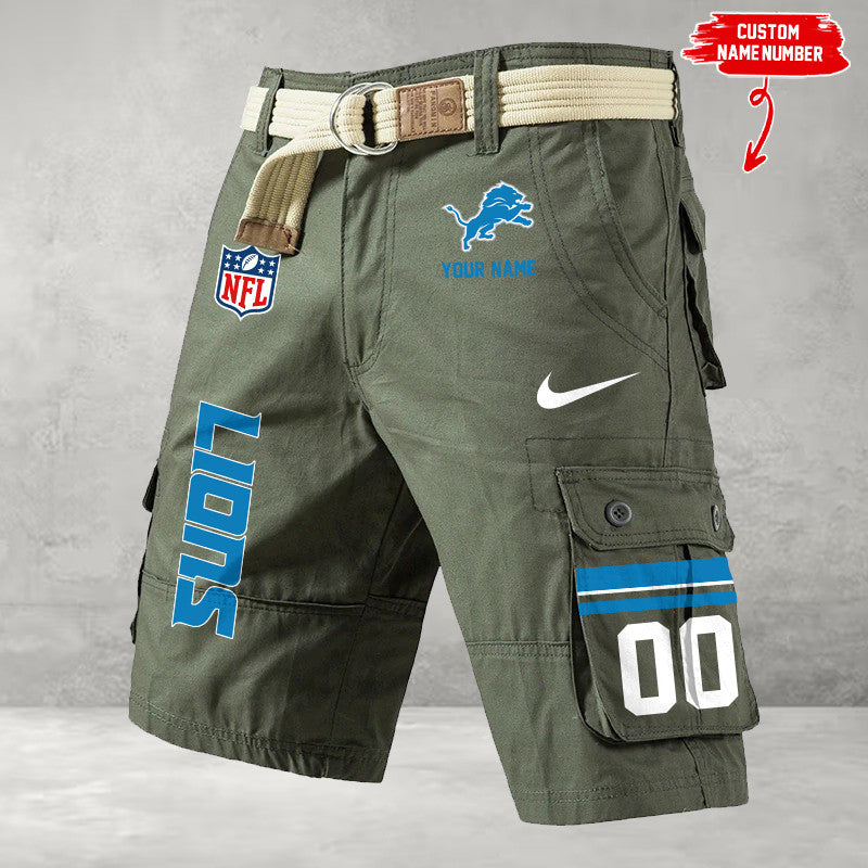 Detroit Lions Men's Cargo Shorts Button Trend Unique Design Team S9CSBT018