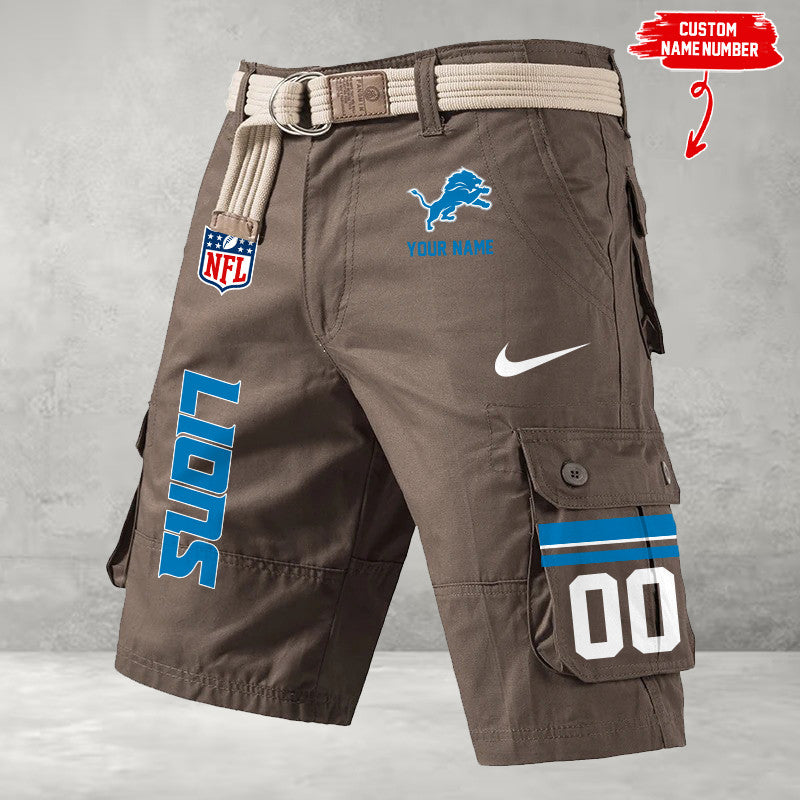 Detroit Lions Men's Cargo Shorts Button Trend Unique Design Team S9CSBT018