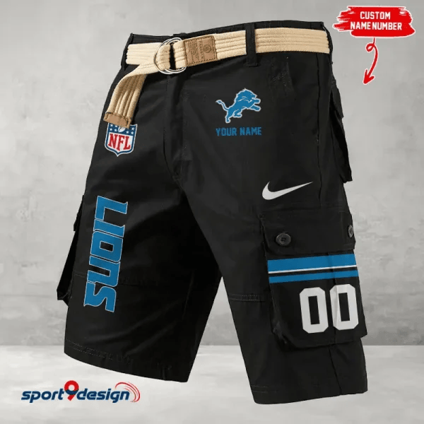 Detroit Lions Men's Cargo Shorts Button Trend Unique Design Team S9CSBT018