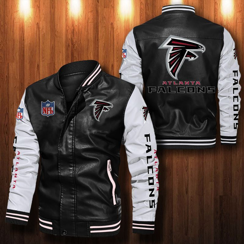 Signature Series Leather Jacket — Plush Sherpa Lining Atlanta Falcons HVKE1009