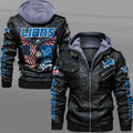 Detroit Lions HVKC7222 - Premium & Ultra-Thick Leather Jacket with Fleece Hood