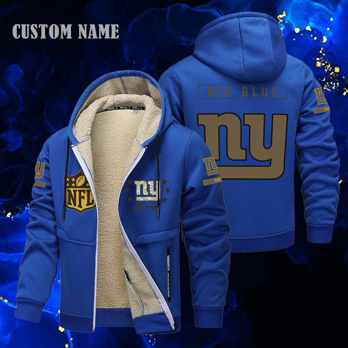 New York Giants NFL-Lamb Fleece Thick Coat- Custom name 10154094N