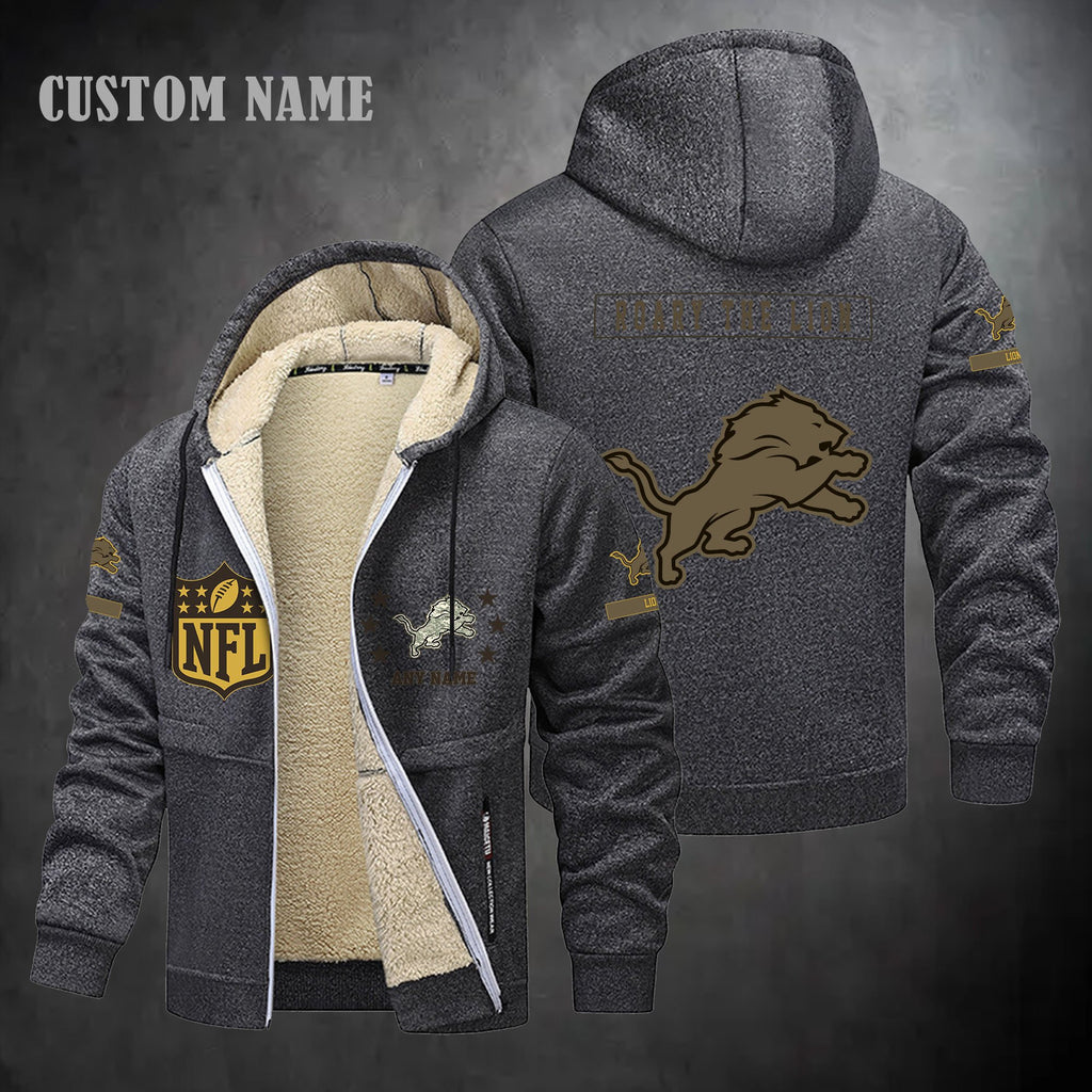 Detroit Lions NFL-Lamb Fleece Thick Coat- Custom name 10154094N