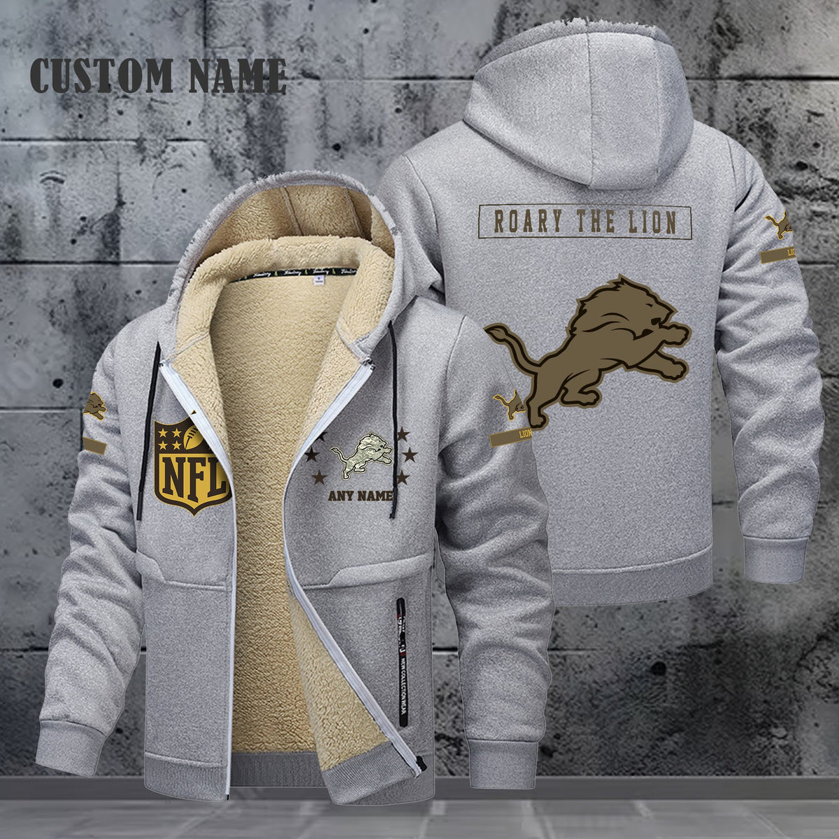 Detroit Lions NFL-Lamb Fleece Thick Coat- Custom name 10154094N