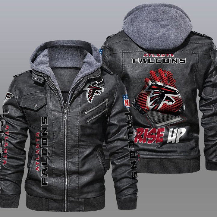 Atlanta Falcons Premium & Ultra-Thick Leather Jacket with Fleece Hood 02