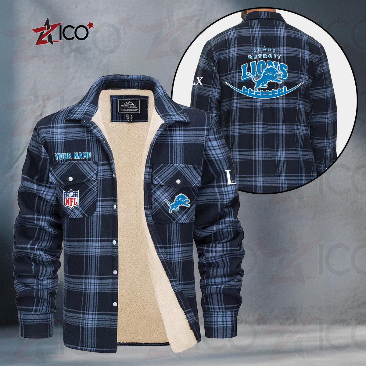 Detroit Lions Fleece Flannel Plaid Jacket MN11