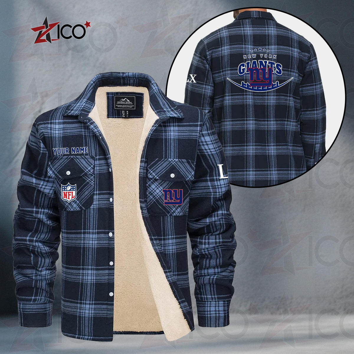 New York Giants Fleece Flannel Plaid Jacket MN24