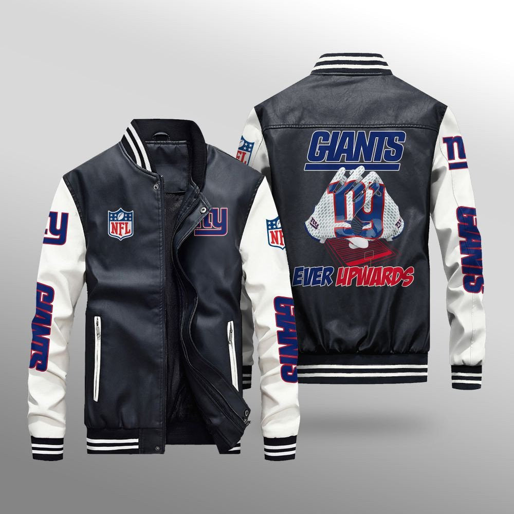 New York Giants Premium Fleece-Lined Leather Bomber Jacket BG54