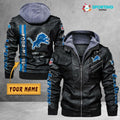 Detroit Lions VITC9020 – Premium & Ultra-Thick Leather Jacket with Fleece Hood