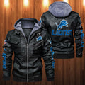 Detroit Lions HVKC1244 - Premium & Ultra-Thick Leather Jacket with Fleece Hood
