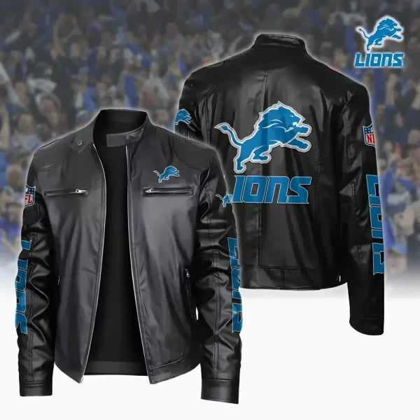 Ultra-Premium Leather Jacket Dual Zip Chest— Detroit Lions SPTSLJ002