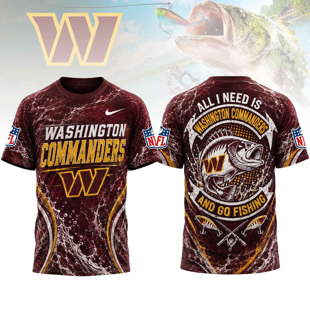 Washington Commanders | Premium NFL Fishing Splash 3D Shirt NY