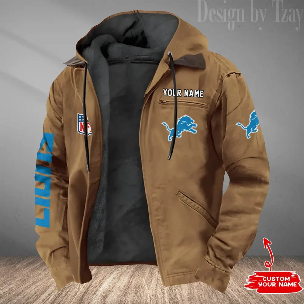 Detroit Lions Men's Casual Padded Jacket Hooded Trending 2026 SPTPJH076