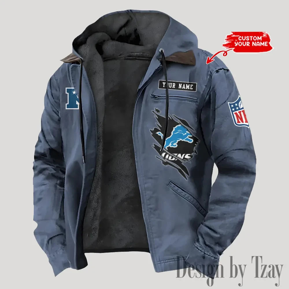 Detroit Lions Men's Casual Padded Jacket Hooded Trending 2026 SPTPJH140