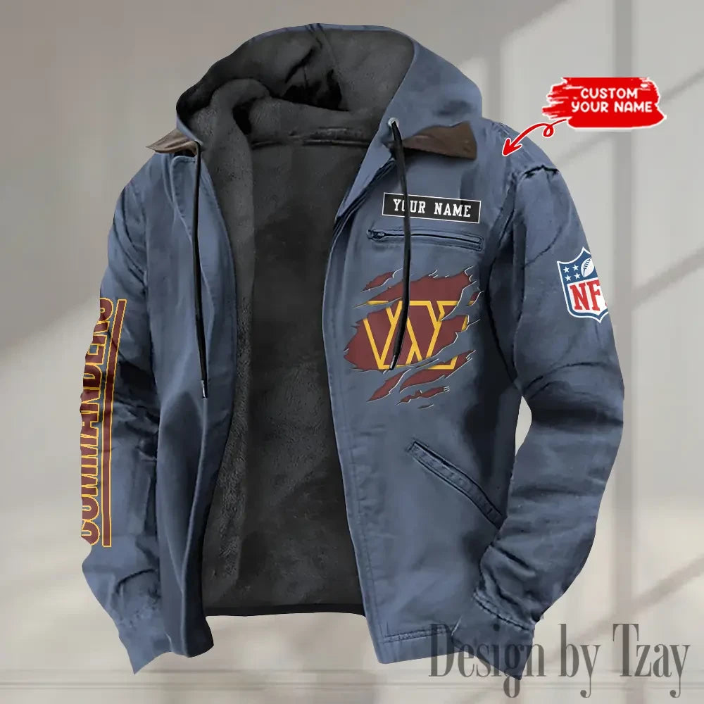 Washington Commanders Men's Casual Padded Jacket Hooded trending 2026 SPTPJH019