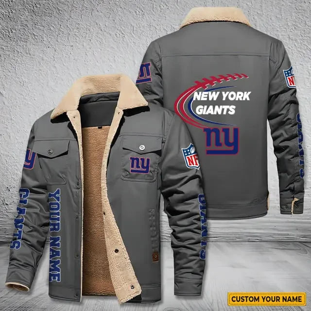 New York Giants Personalized Men's Winter Cargo Jacket Fur Collar Fleece S9WCJ024