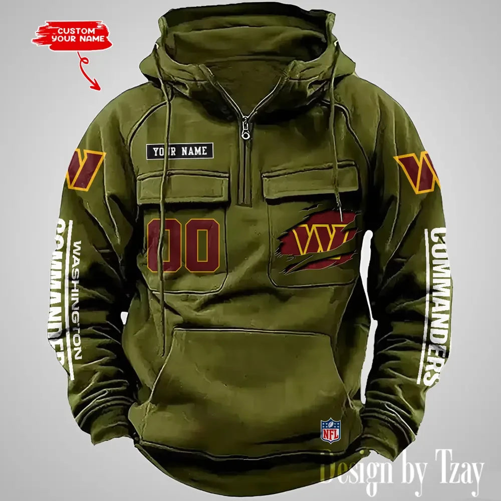 Washington Commanders NFL Multi Pocket Zipper Retro Hoodie AZVMHD829