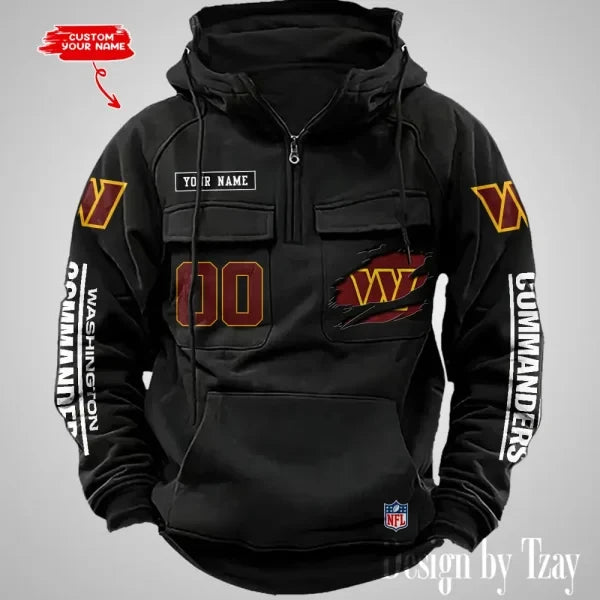 Washington Commanders NFL Multi Pocket Zipper Retro Hoodie AZVMHD829