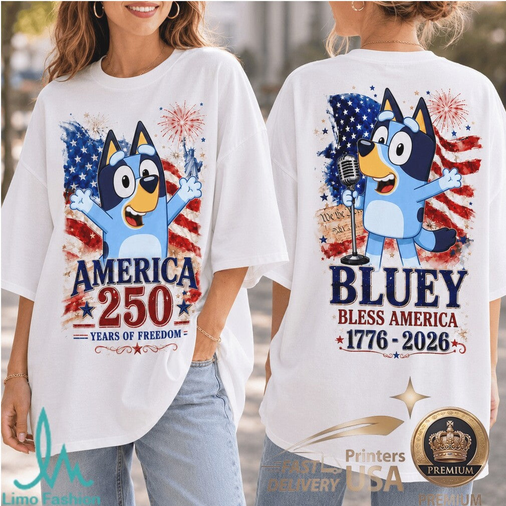 Bluey Bless America 1776 2026 Patriotic Cartoon Character Shirt - Limotees LLC