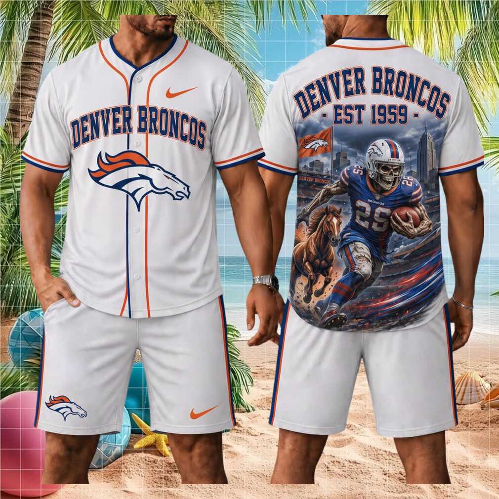 Denver Broncos Skull Football Horse Mascot Stadium Baseball Shirt