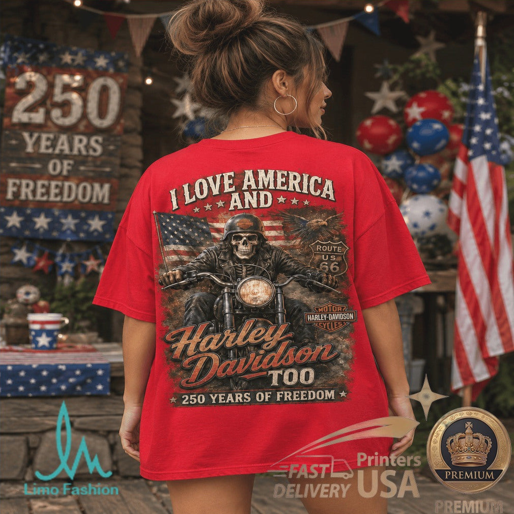 Harley Davidson America 250 Years of Freedom Patriotic Eagle Biker Shirt - Limotees LLC