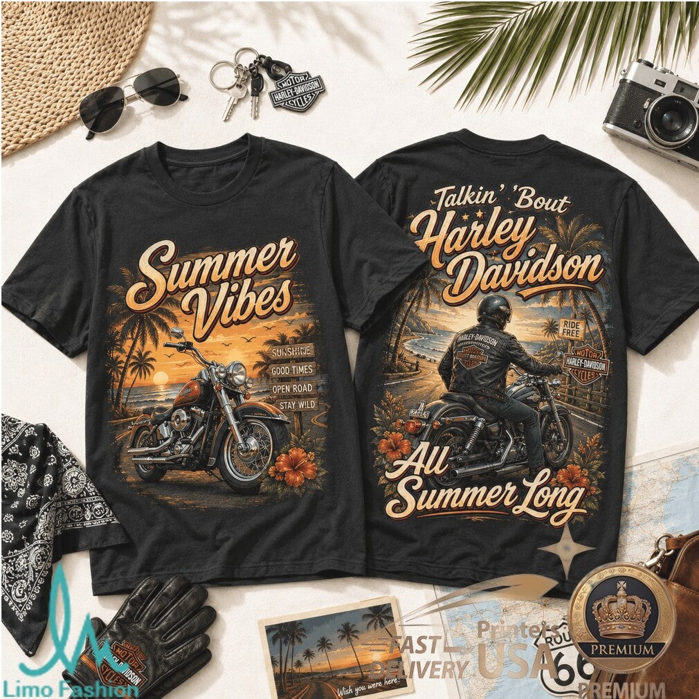 Harley Davidson Summer Vibes Open Road Motorcycle Beach Graphic Shirt - Limotees LLC