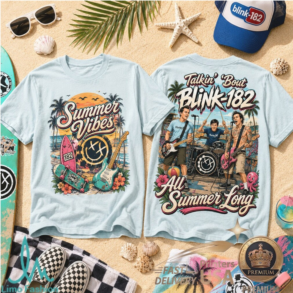 Blink 182 Summer Vibes Surf Beach Skateboard Music Graphic Shirt - Limotees LLC