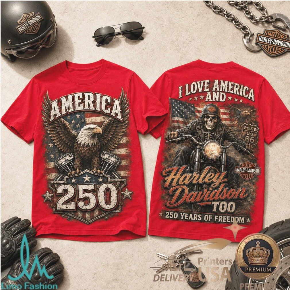 Harley Davidson America 250 Years of Freedom Patriotic Eagle Biker Shirt - Limotees LLC